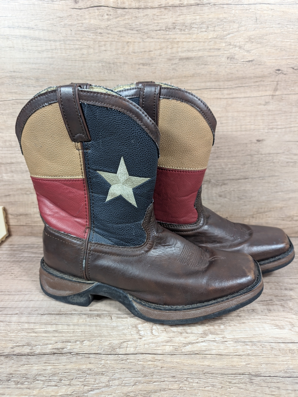Durango BT246 Leather Texas Flag 8" Square Toe Western Boot Boys Size 6M Star